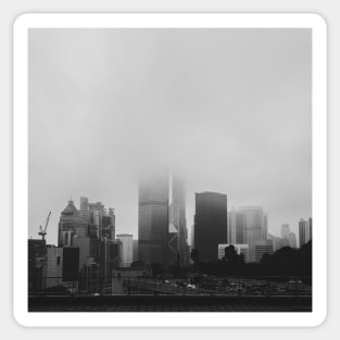 Foggy Hong Kong Cityscape in Black and White Sticker